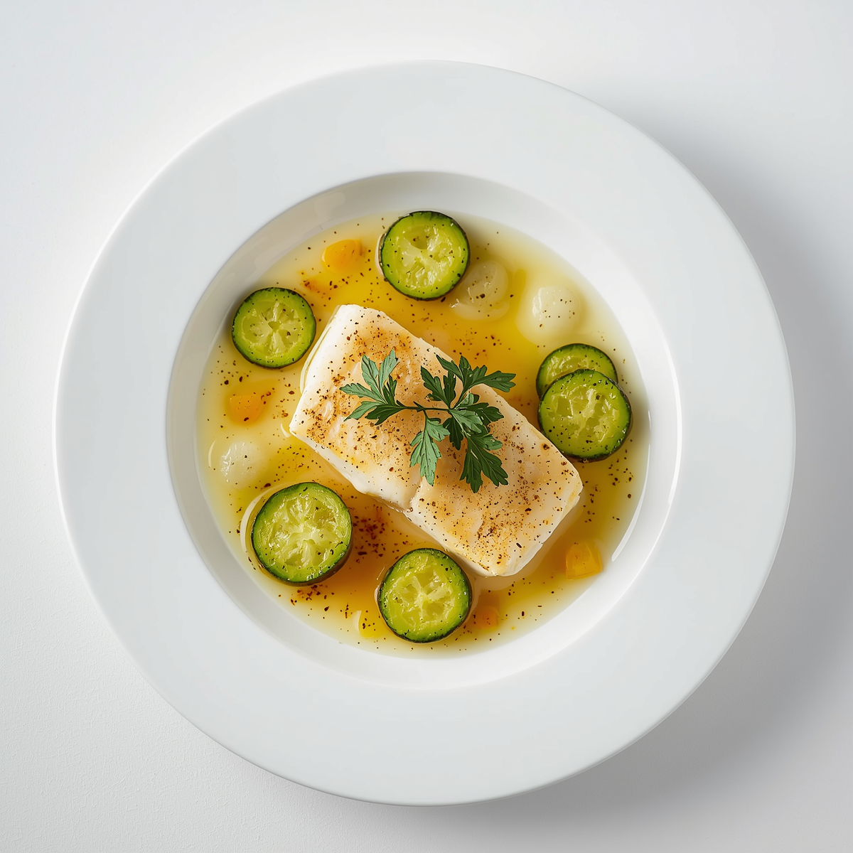 Gestoomde witvis met courgette